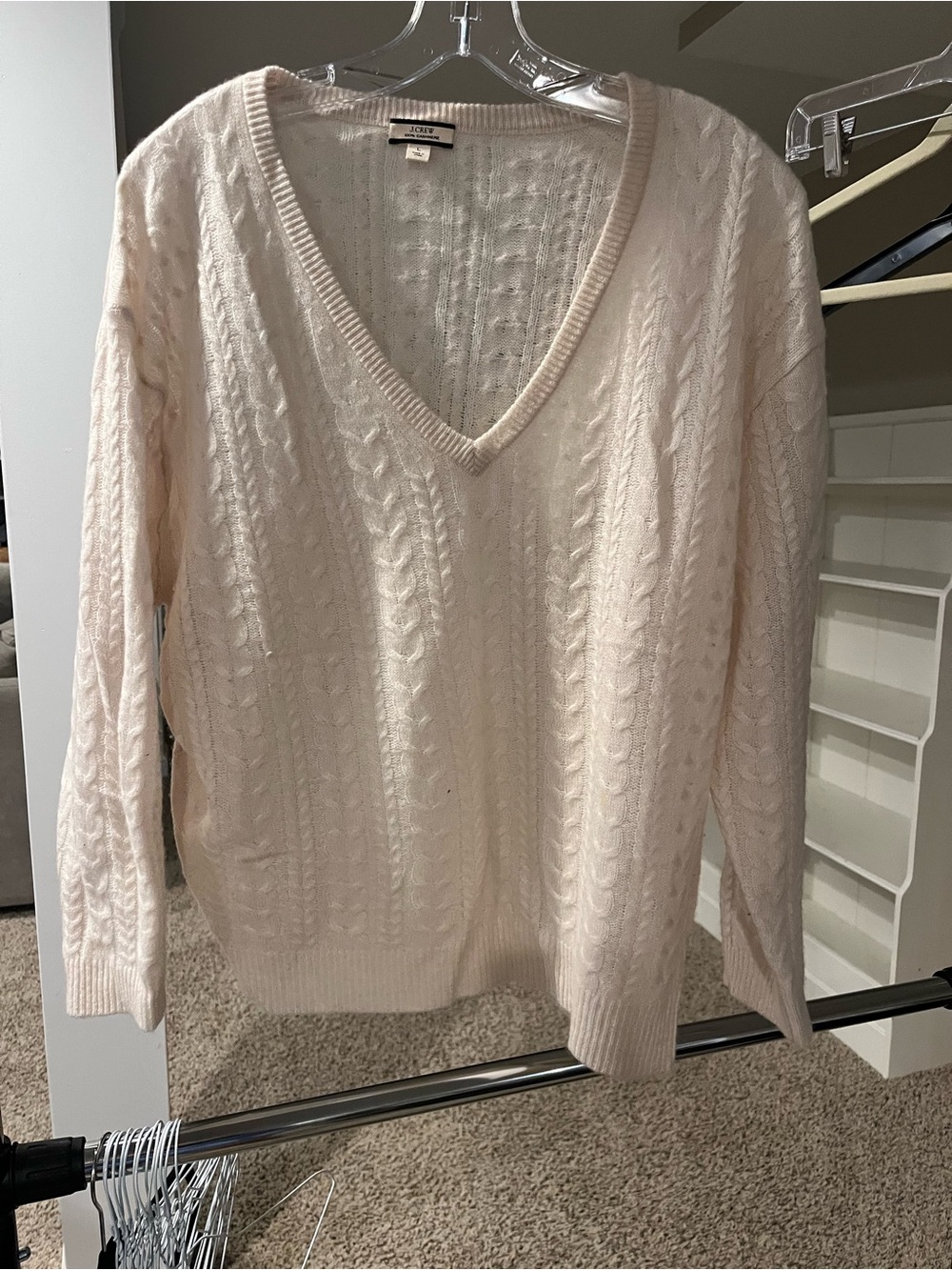 100% cashmere Cable Knit V-Neck Sweater in Cream - J. Crew